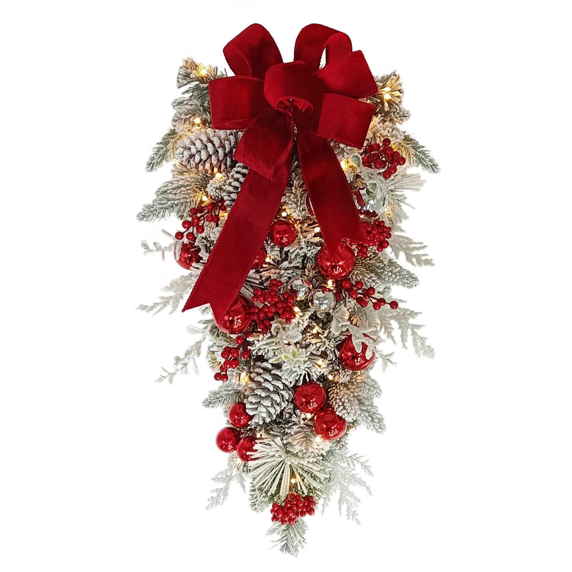 28" Battery-Operated Pre-Lit Flocked Decorated Artificial Swag